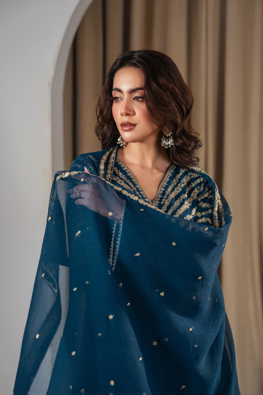 ZINC PEACOCK EMBROIDERED 3PC
